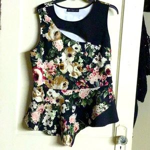 Cut Sleeve Floral Peplum Top